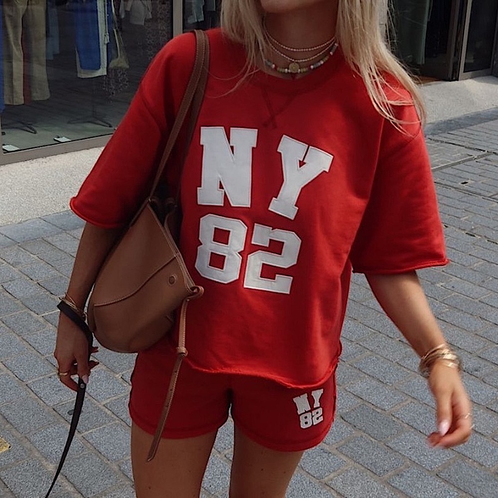 NWT Zara 2 Piece “NY 82” Varsity Plush Sweat Shirt and Matching Shorts Set - Picture 5 of 15